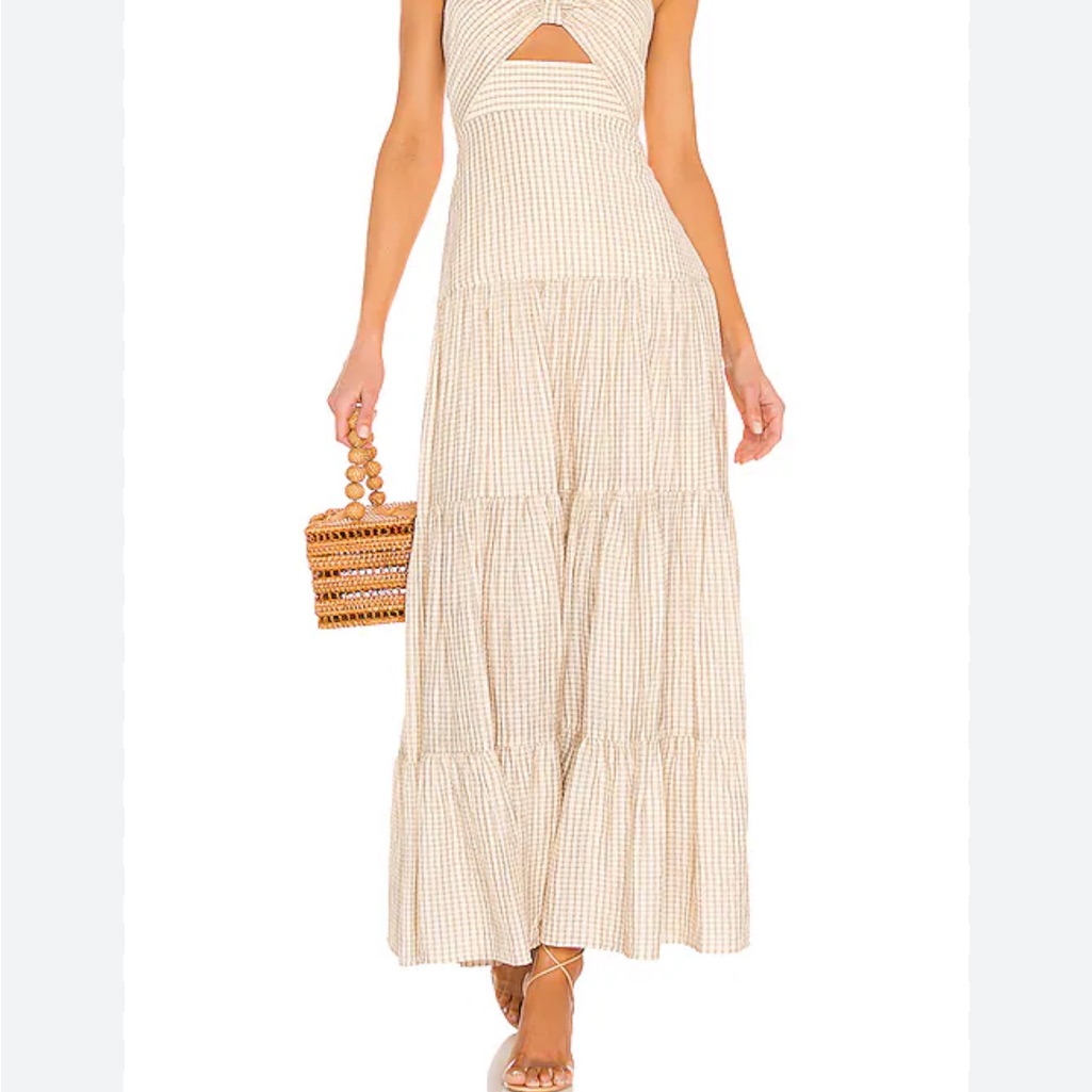 Significant Other Beige Gingham Maxi Dress